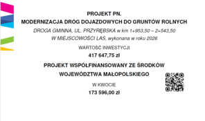 MODERNIZACJA DR&Oacute;G DOJAZDOWYCH DO GRUNT&Oacute;W ROLNYCH DROGA GMINNA, UL. PRZYRĘBSKA w km 1+953,50 &ndash; 2+543,50 W MIEJSCOWOŚCI LAS