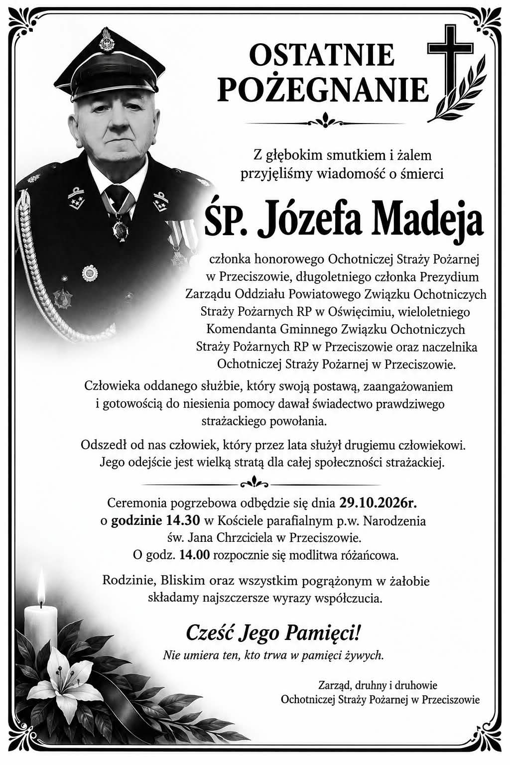 Nekrolog J&oacute;zef Madeja