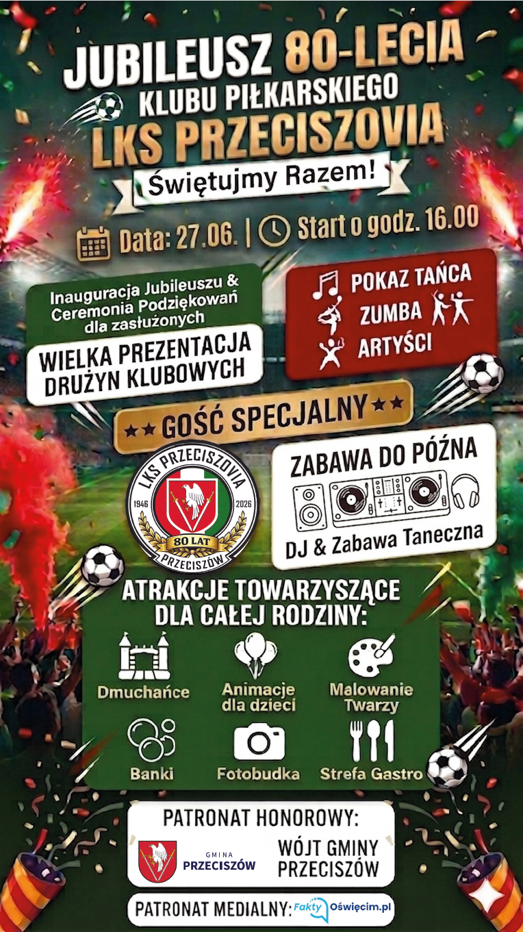 Plakat na&nbsp;Święto Jubileuszu 80-lecia klubu KLS Przeciszovia