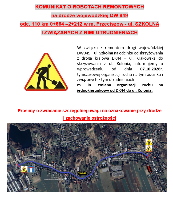 Informacja - Remont ul. Szkolnej