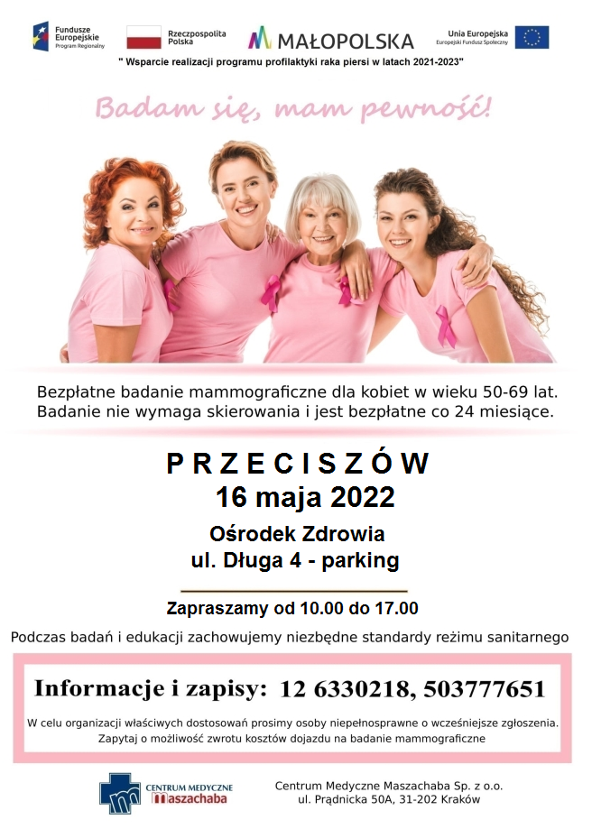 Obraz informacja o&nbsp;badania mammograficznych 16 maja 2022