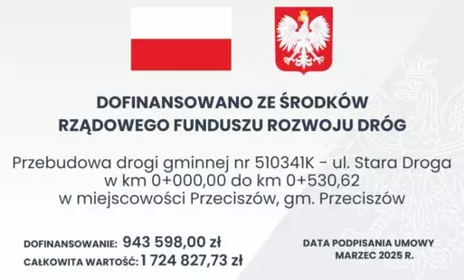 Tablica z informacją o dofinansowaniu przebudowy Starej Drogi