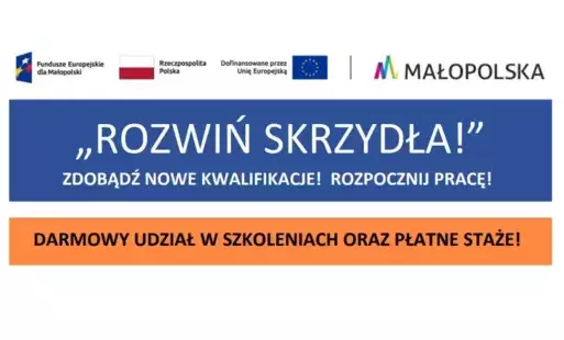 Plakat z informacjami projektu 'Rozwiń Skrzydła'
