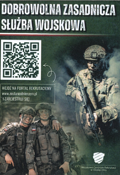 Informacja o naborze do Dorowolnej Zasadniczej Śłużby Wojskowej i korzyściach z tego płynących. Informacja zawiera ulotkę w kolorach zielonych z podobiznami żołnierzy i linki do stron ze szczegółowymi informacjami.  