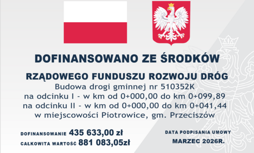 Zdjęcie do BUDOWA DROGI GMINNEJ NR 510352K &ndash; UL. PAG&Oacute;RKOWA, W MIEJSCOWOŚCI PIOTROWICE